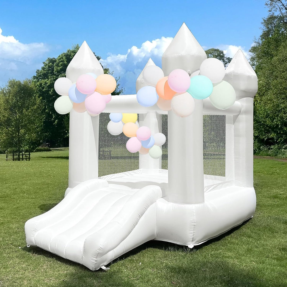iLink-outer White Bounce House Indoor Outdoor Bouncy Castle for Kids 2-8 Oxford Toddler Bounce House with Slide Balloon & Blower,103 x 71 x 90 inch,Children's Birthday Party Easter Party Gifts iLink-outer