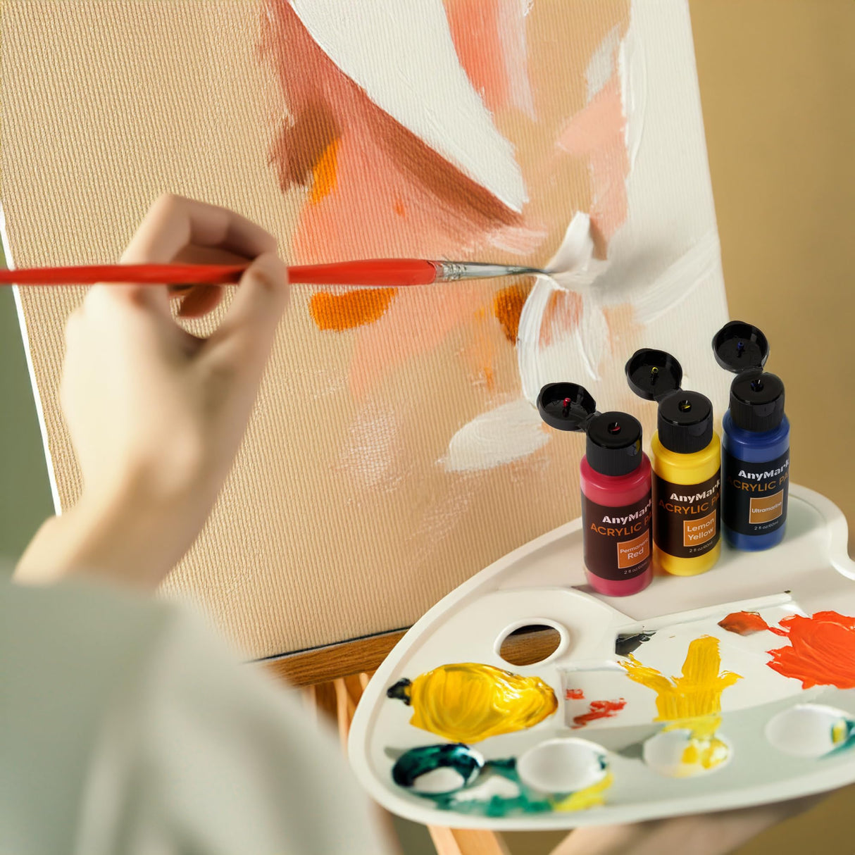 AnyMark Acrylic Paint, 24 Colors Acrylic Paint Set, 2 fl oz/60ml Bottles, Non Toxic Art kit Painting Supplies for Kids Adults Canvas,Rock,Wood AnyMark