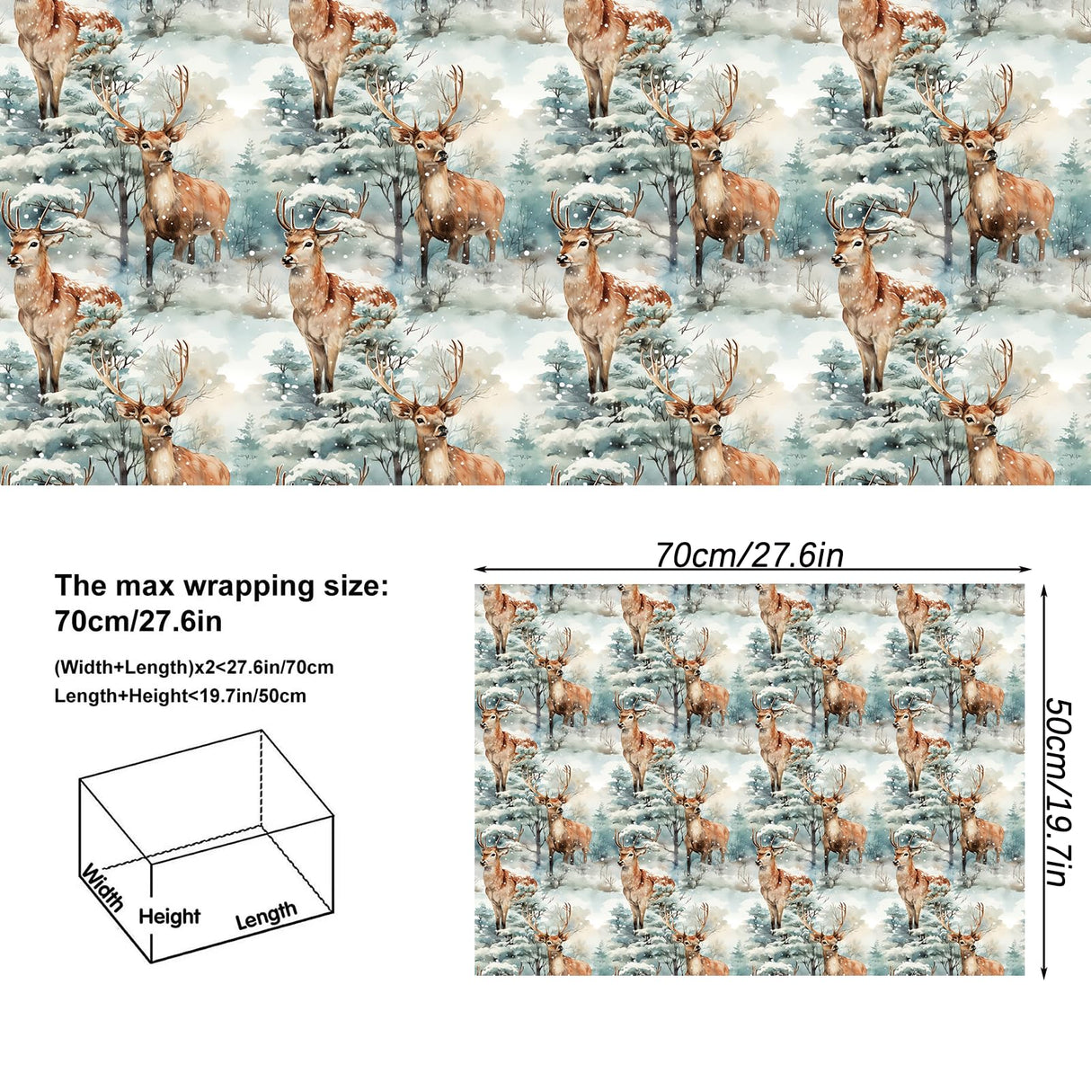 Vnaaem Watercolor Christmas Wrapping Paper 6 Style Reindeer Santa Forest and Flower Holiday Style Gift Wrap for Winter Party Vacation Baby Shower - 20 X 28 Inches 6 Folded Sheets Vnaaem