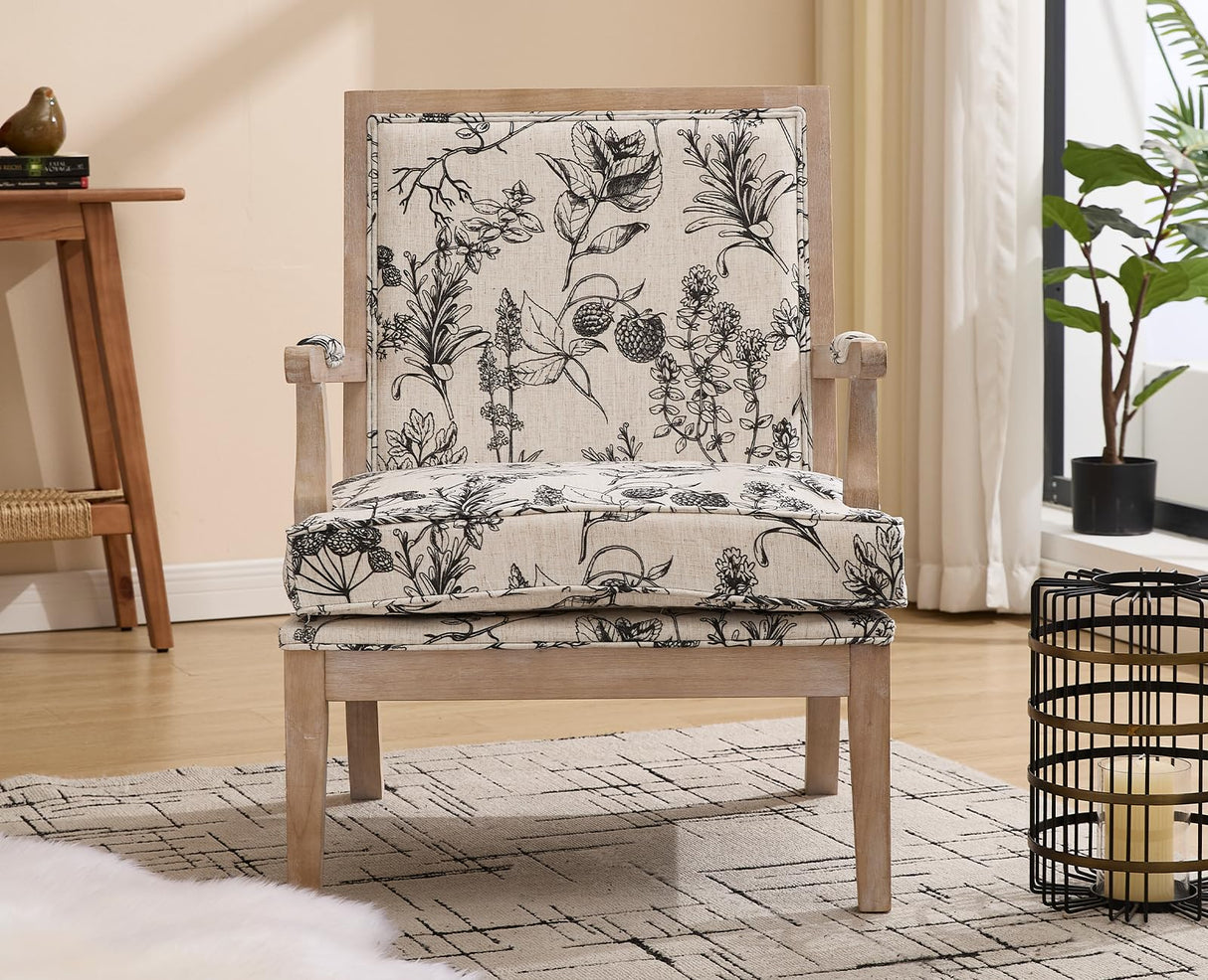 chairus Farmhouse Linen Accent Chair for Living Room, Upholstered Reading Chair with Solid Wood Frame Lounge Arm Chair with High Back for Bedroom, Reception Room, Waiting Room, Floral Pattern chairus