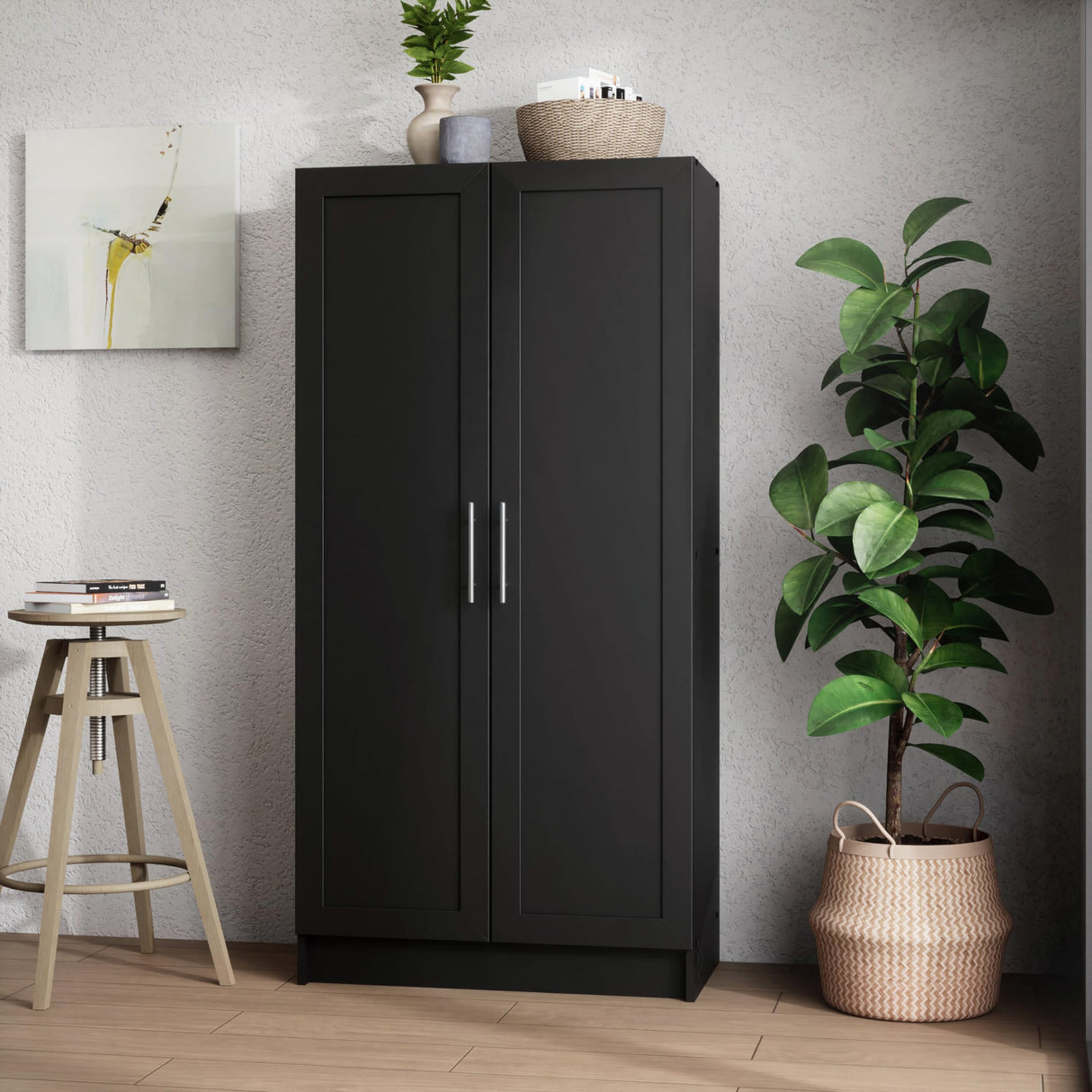 Prepac Elite Tall Storage Cabinet with Panel Doors - Black Prepac
