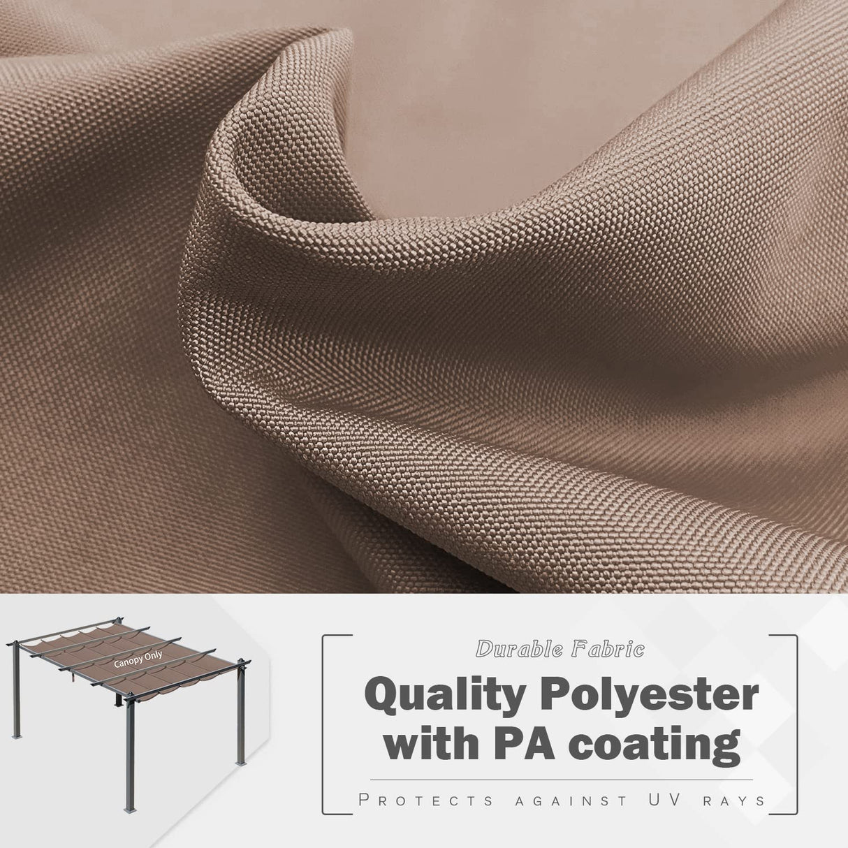 Aoodor Replacement Pergola Canopy - Retractable Shade in Dark Brown Fabric for 10 x 13 ft Pergola, UV Resistant, Fade-Resistant, Water-Repellent, Adjustable and Durable Fabric Aoodor