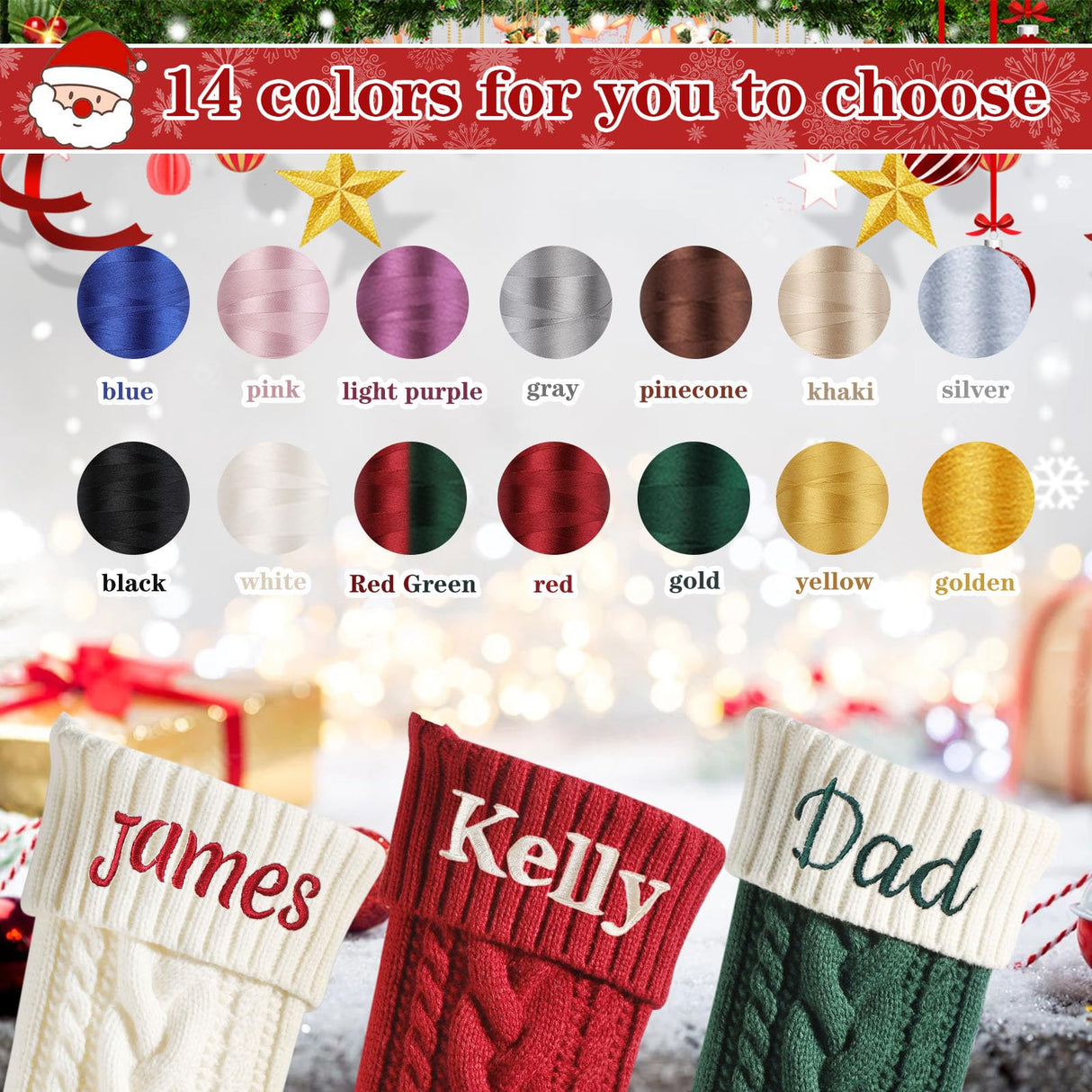 Personalized Christmas Stockings, 18” Large Custom Stockings with Embroidered Name, 1 Pack Knitted Xmas Stocking for Kids,Holiday and Family Stocking for Fireplace Christmas Party Decoration (A) Tarwanear