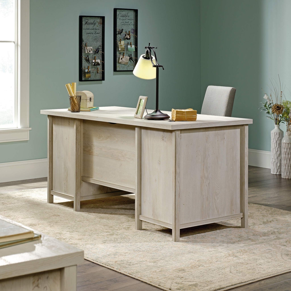 Sauder Costa Executive Desk, L: 65.12" x W: 29.53" x H: 30.0", Chalked Chestnut finish Sauder