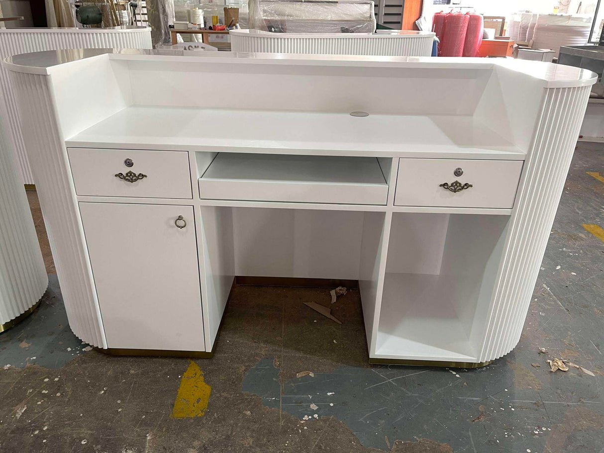 M2 Retail Reception Desk, White Upgraded Reeded Front Counter for Beauty, Spa, Nail, Hair Salon, Lobby, 1800 * 600 * 1000mm (71 * 24 * 39'') M2 Retail