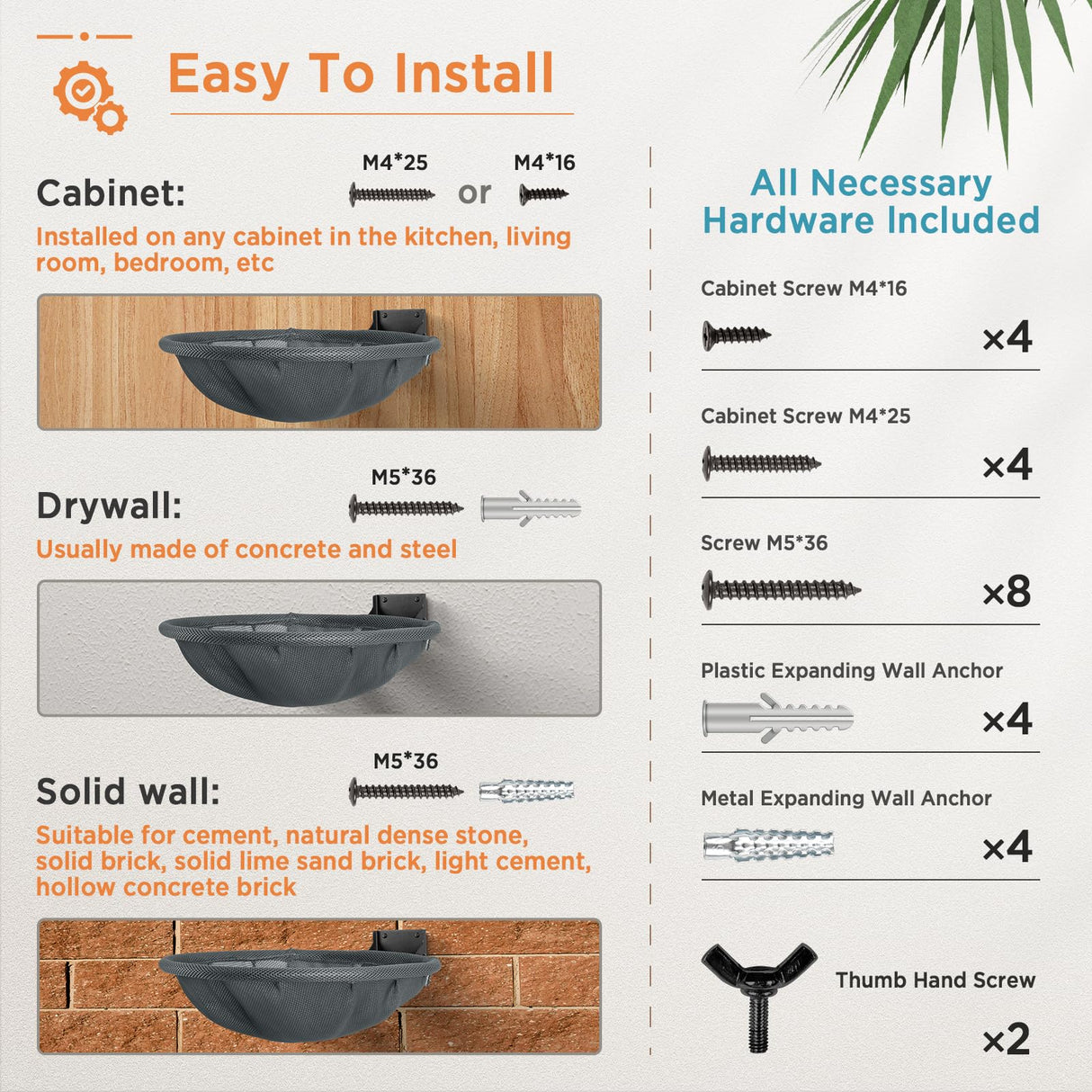 JUNSPOW Cat Hammock Wall Mounted, Foldable & Stable Cat Beds- Breathable Cat Wall Shelves for Sleeping, Playing, Climbing, and Lounging - Maximum Hold Up to 30lb (Gray) JUNSPOW