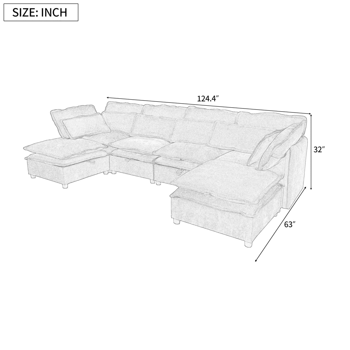 Merax Modular Sectional Sofa with Storage, Freely Combinable Modern Couch Bed with Double-Layer Cushions, for Living Room, Office, and Apartment, Grey Merax
