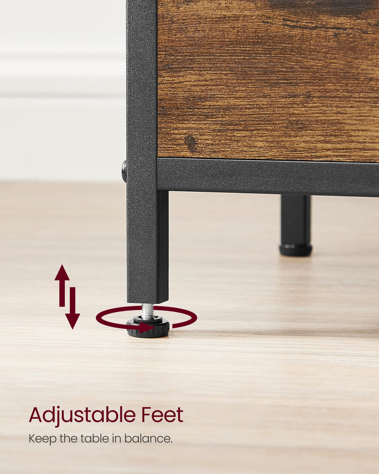 VASAGLE Nightstand, 24-Inch Tall Side Table with 2 Fabric Drawers and Storage Shelf, for Bedroom, Rustic Brown and Black ULGS025B01 VASAGLE