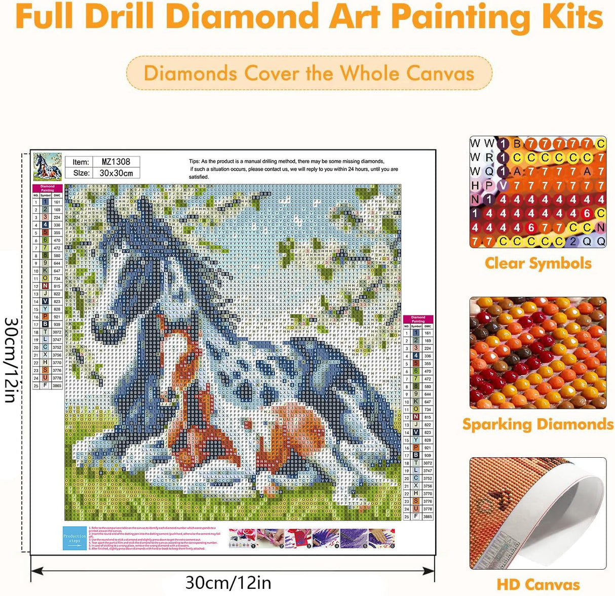 Axquilon Horse Diamond Art Kits for Adults - Diamond Painting Kits for Adults Beginner, DIY 5D Full Drill Horse Gem Art for Home Wall Decor 12x12 inch Axquilon