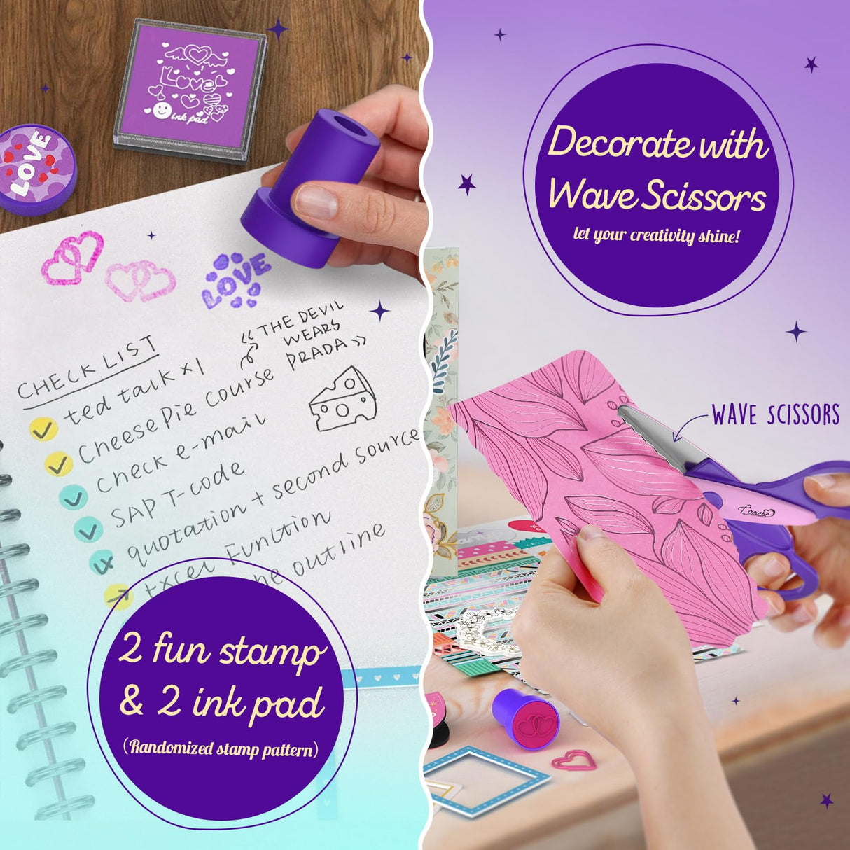 2-Pack DIY Journal Kit - Gifts for Girl Ages 8 9 10 11 12 13 14 Year Old - Cool Birthday Gifts Ideas for Girls - Art & Crafts for Tween Kid - Teen Girls Trendy Stuff - Scrapbook & Diary Supplies Set LAOESE