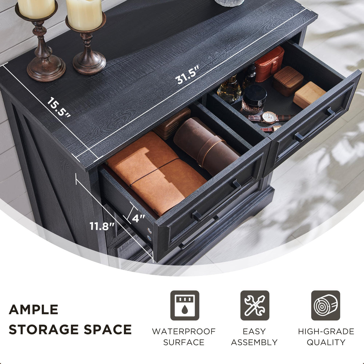 ACCOHOHO Farmhouse 5 Drawer Dresser for Bedroom, 36 Inch Tall Modern Chest of Drawers, Rustic Wood Storgae Organizer with Large Drawers & Bar Handles for Bedroom, Living Room, Hallway, Black ACCOHOHO