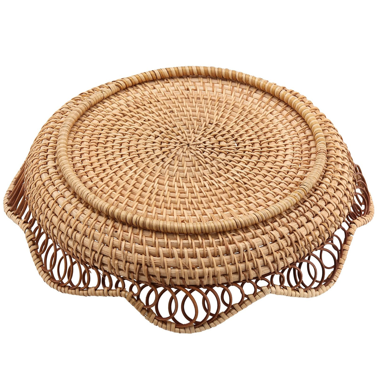 KEILEOHO 2 PCS 11.8 x 2.36 Inch Rattan Fruit Basket Round, Rattan Bread Basket, Wicker Fruit Basket, Rattan Fruit Bowl for Bread, Fruit, Vegetables, Tabletop Display KEILEOHO