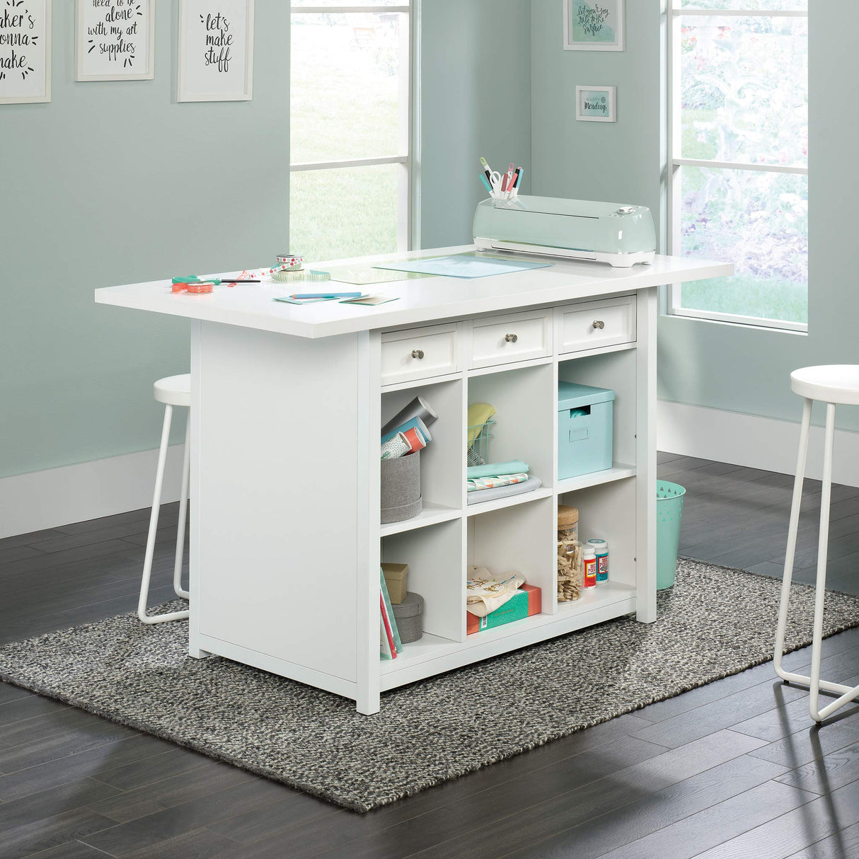 Sauder Craft Pro Series Work Table/ pantry cabinets, White finish Sauder