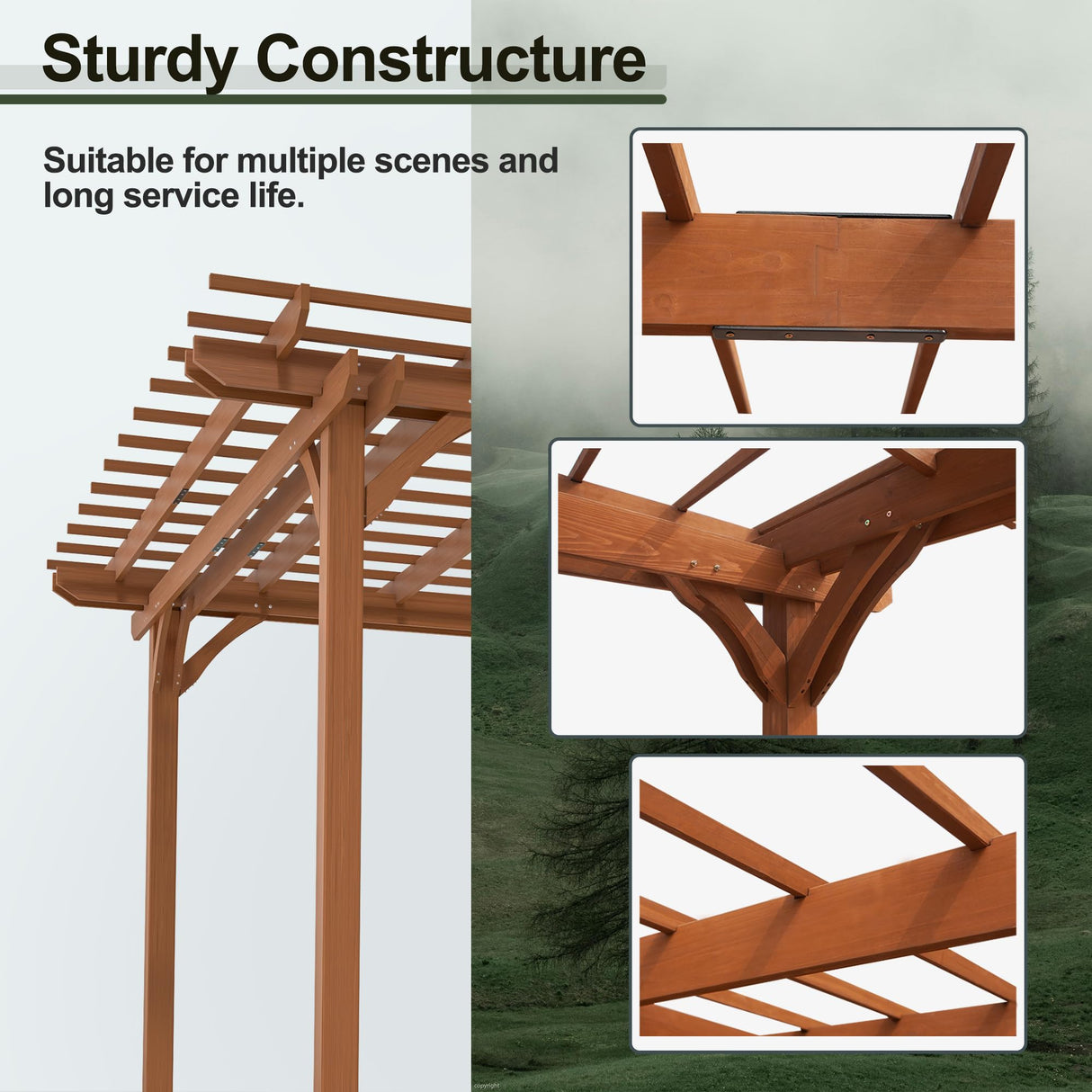 Jaxilyn 14'x12' Wood Pergola,Outdoor Wood Gazebo Grape, Durable, Quality Supported Structure Entertaining Outdoor Wooden Pergola for Climbing Plant Support at Garden, Patio, Backyard, Deck, Brown Jaxilyn