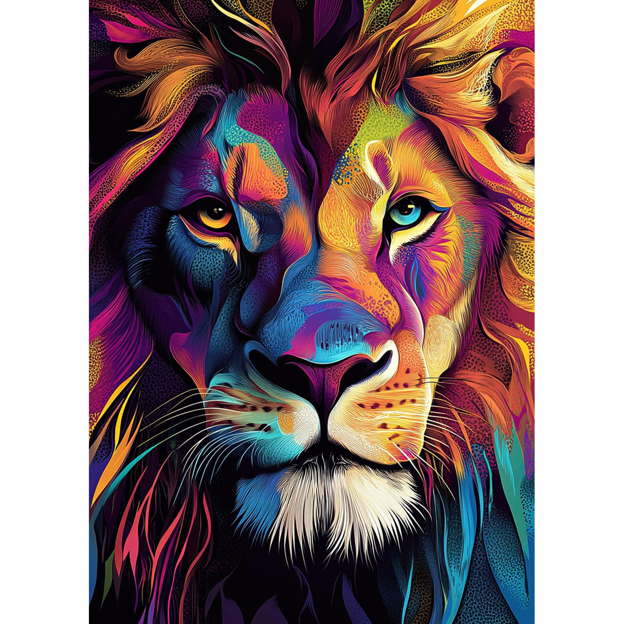 HEIBAGO Lion Diamond Art Kits for Adults, 5D Full Drill Round Colourful Painting Gems with Animal Diamond Painting, Diamond Dots Perfect for Home Wall Decor 12x16inch HEIBAGO