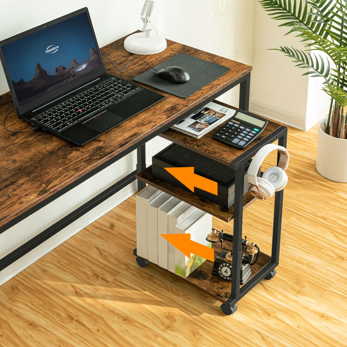 HOOBRO Mobile Printer Stand, 3-Tier Printer Cart Under Desk with Storage, Industrial Adjustable Rolling Cart, Sturdy Little Table on Wheels for Home Office BF28PS01 HOOBRO