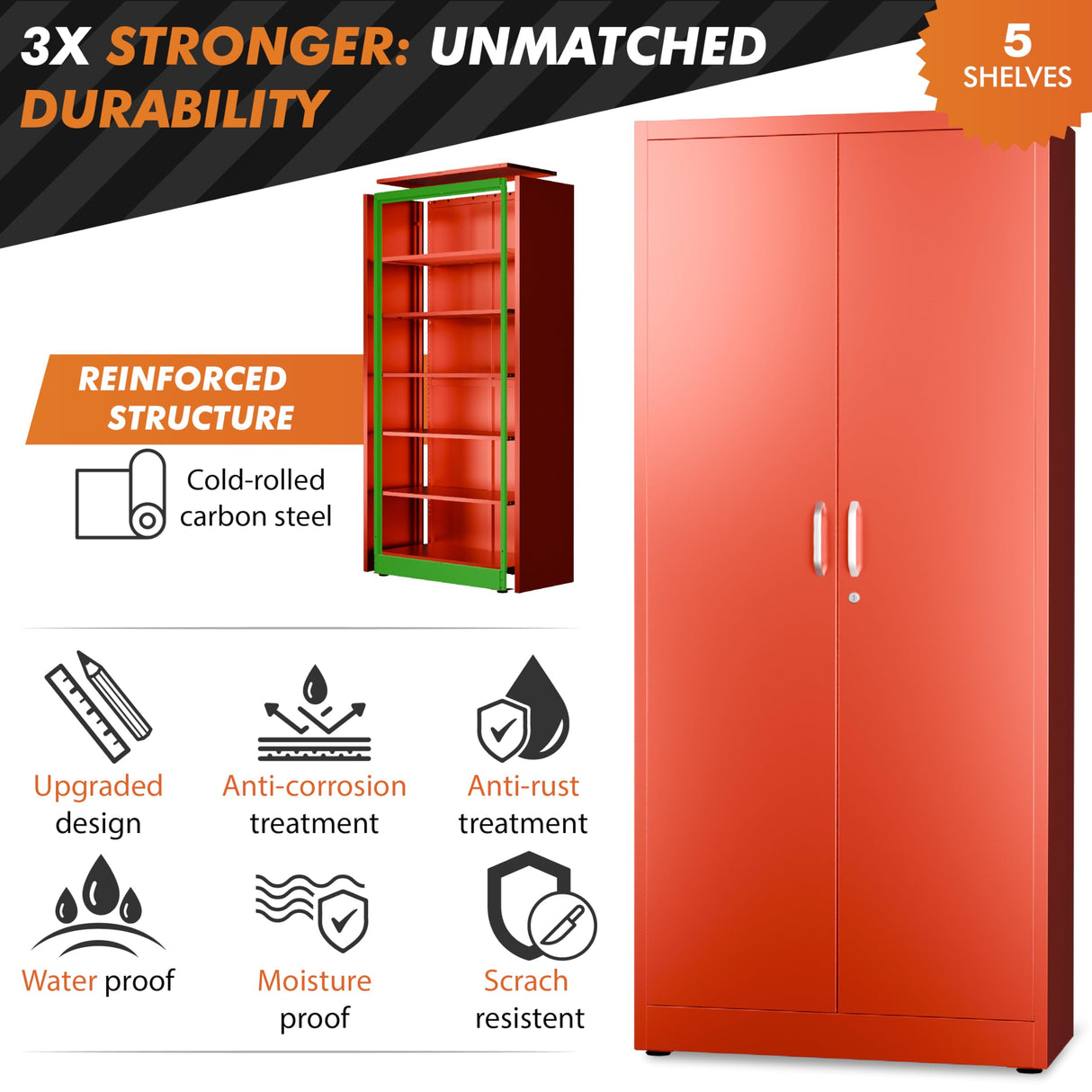 METALTIGER Locking Metal Storage Cabinet | Garage Storage Cabinet with Doors | 71" Lockable Tool Cabinet | Metal Cabinets for Home Office (71" 2-Doors Key, Red) METALTIGER