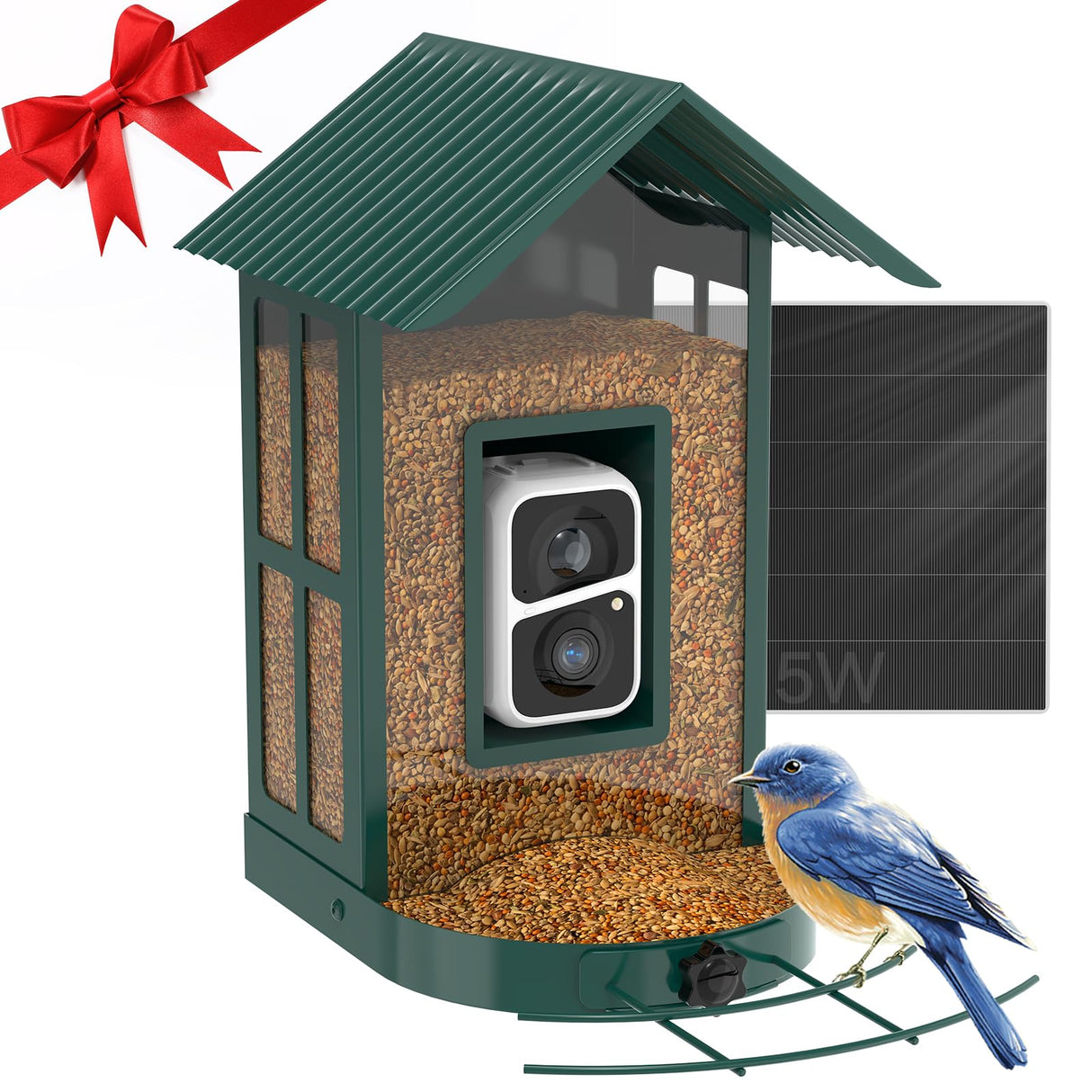 SOLIOM® BF08- Metal Bird Feeder Camera with Smart AI Identify Bird Species, Wild Bird Watching Cam, Live View, Instant Notifications with 5W Solar SOLIOM