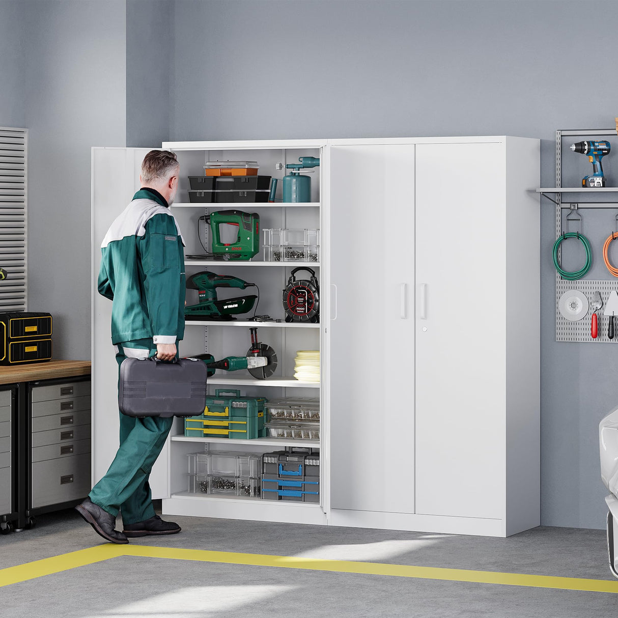 Letaya Metal Storage Cabinets with Lock Door,Steel Locker Garage Cabinets 5 Adjustable Shelves for Home,Office, Warehouse(White) Letaya