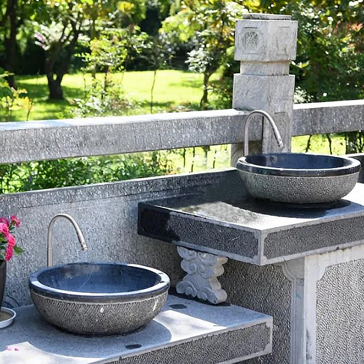 Inchant Outdoor Kitchen Sink Faucet - 360° Rotatable Single Hole Single Handle Cold Water Kitchen Faucet Flexible Neck Laundry Room Tap Bar Garden Outdoor Faucet, Deck Mount Chrome Finish Inchant