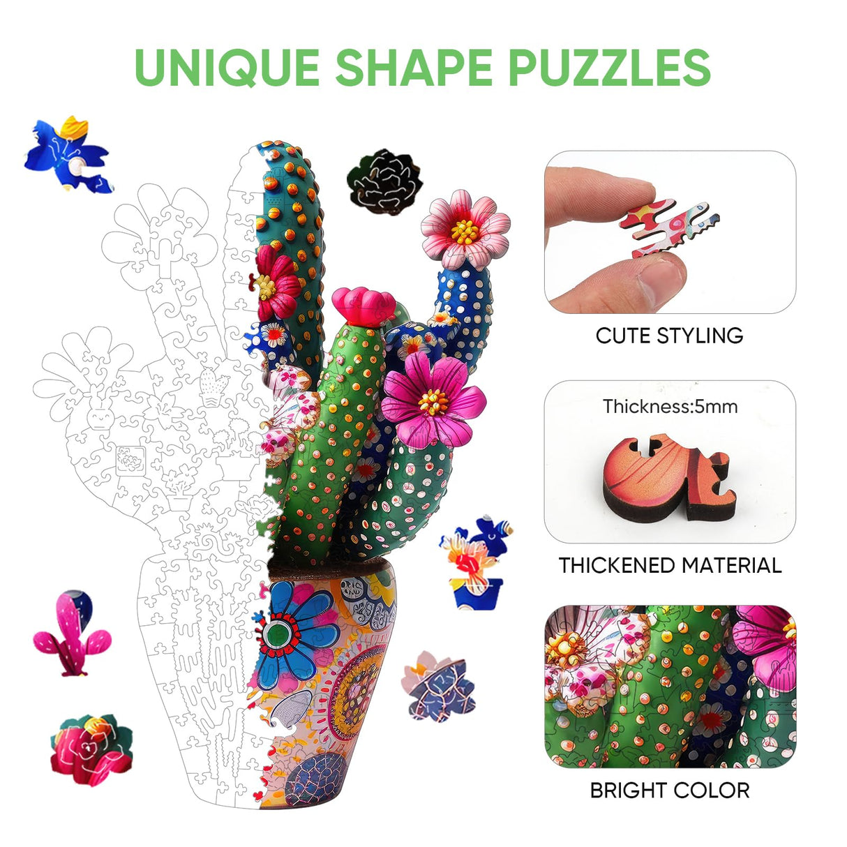 Mys Aurora Puzzles for Adults Cactus Flower Wooden Puzzles, 500 Pieces Unique Shaped Liberty Jigsaw Puzzles, Birthday for Adults and Kids, Fun Challenge Family Game 16.7'' x 23.4'' Mys Aurora