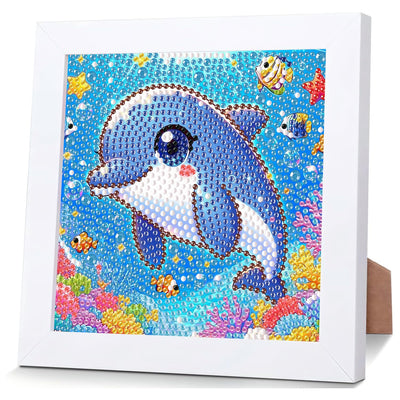 Reivworl Dolphin Diamond Art Kits for Kids, Dolphin Diamond Painting Kits for Kids, Gem Art Ages 4-8-12 for Gifts and Decor (8x8 Inch)
