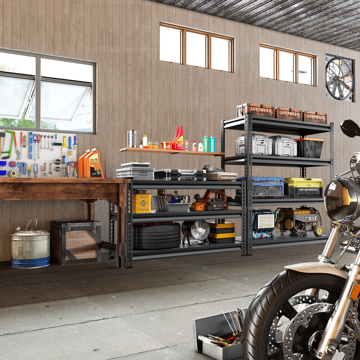 SUPPNEED Adjustable Shelving Units and Storage, 48”W Garage Shelving Heavy Duty,1500LBS Loads 3-Tier Garage Storage Shelves, Metal Shelves for Living Room,Pantry,48”W×16”D×36”W,Black SUPPNEED