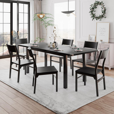 Einhomn 7-Piece Dining Room Table Set with 6 Chairs, 63" Extendable Dining Table & Chairs Set for 4-6, MDF Board & Metal Frame, for Kitchen, Dining Room, Black