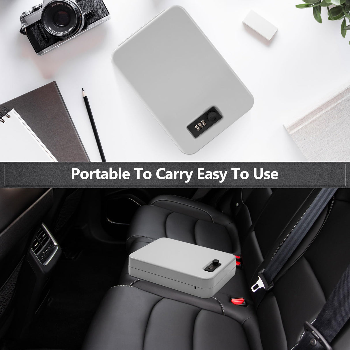 Sgorlds Gun Safe for Pistol, Portable Handgun Lock Box with Combination Lock, Pistol Safe for Car, Home, Travel, 11.5" x7.5" x2.5", Gray Sgorlds