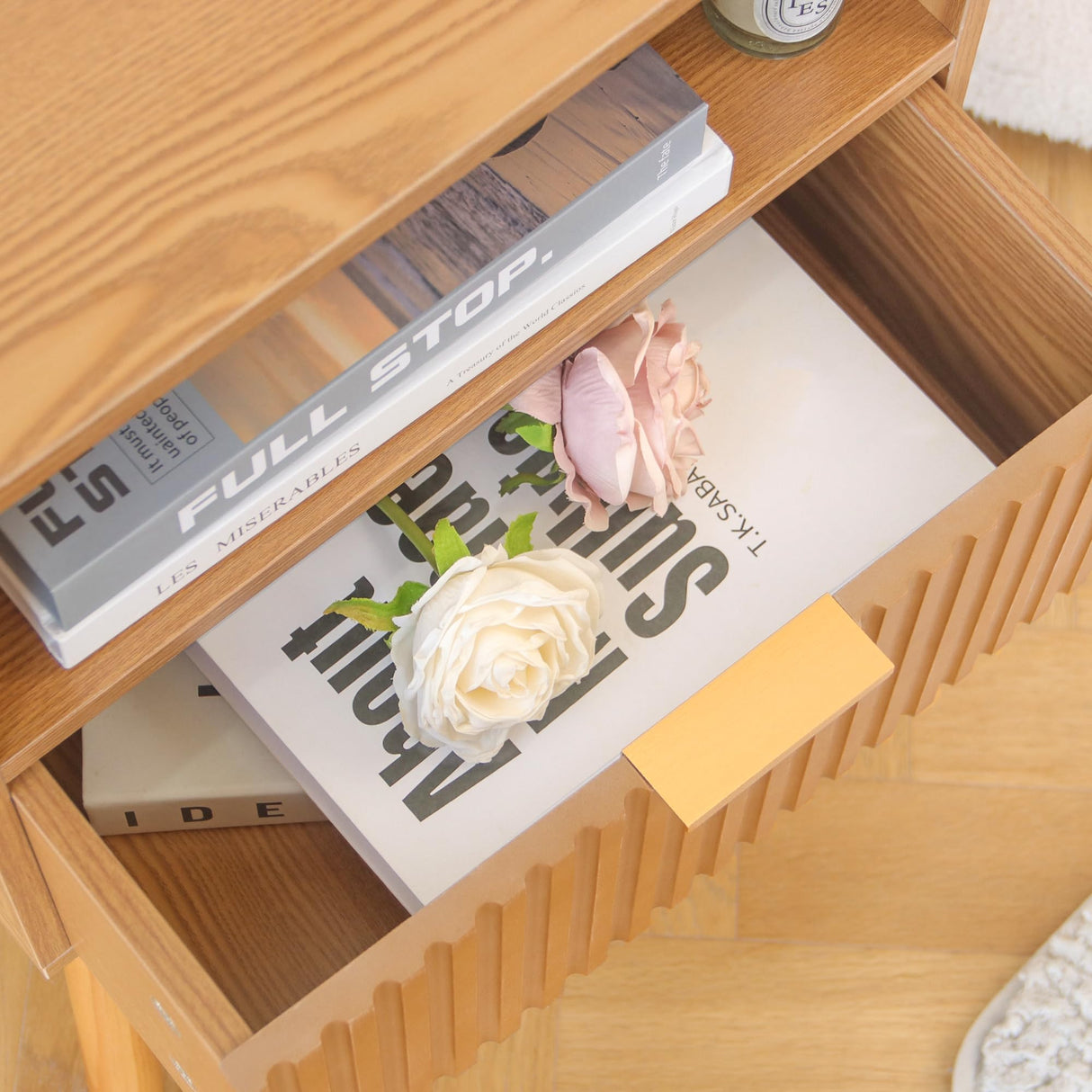 AWASEN Fluted Nightstand, Mid Century Modern Bedside Table with Storage Drawers, Wood Night Stand Bed Side Table with Solid Wood for Living Room, Bedroom, Office and Small Space (Brown) AWASEN