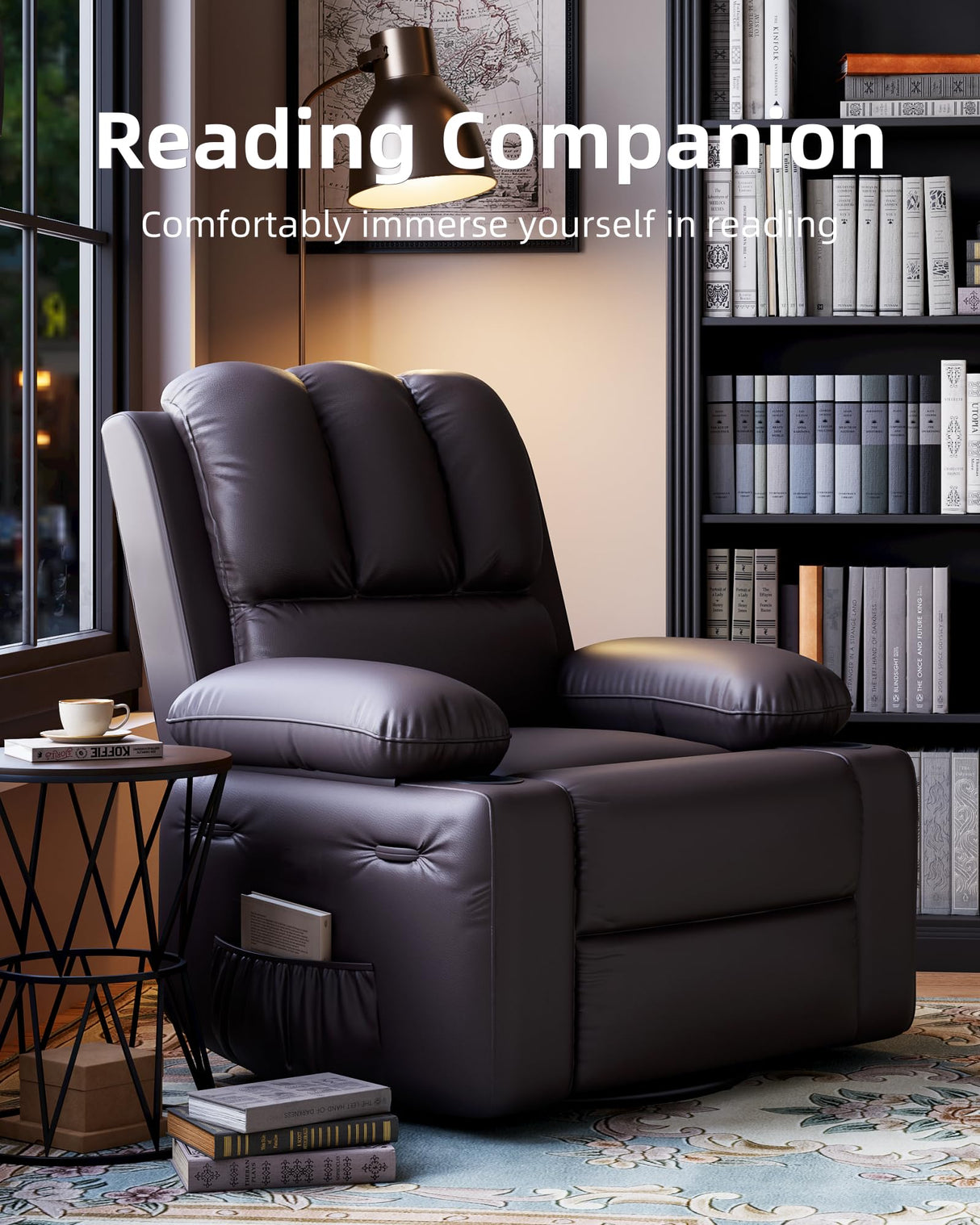 Manual Recliner Chair Sofa, Oversized PU Leather Recliner, Comfy Armchair for Living Room or Bedroom, Reclining Chair, Leather Recliner Chair for Adults, Gaming Sofa Chair (Dark Brown) GarveeLife