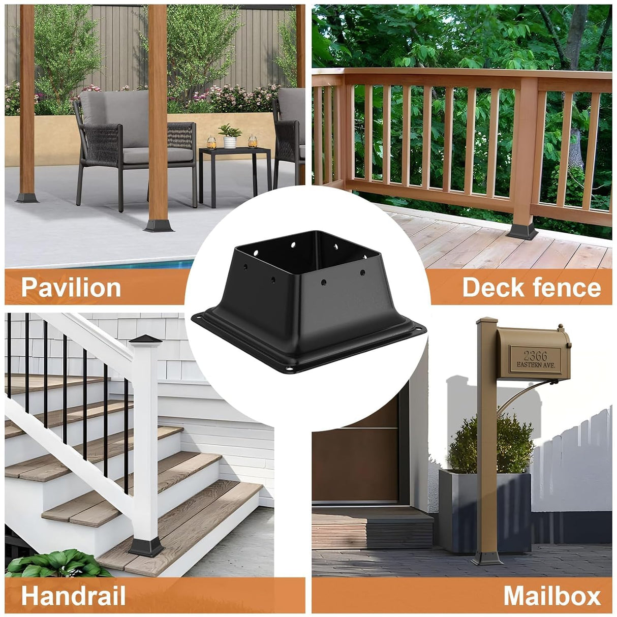 FMhotu 4x4 Post Base 4Pcs, Internal 3.6"x3.6" Heavy Duty Powder-Coated Steel Post Bracket Fit for Standard Wood Post Anchor, Decking Post Base for Deck Porch Handrail Railing Support FMhotu