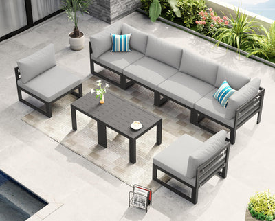 NICESOUL 8 Piece Extra Large Modern Aluminum Outdoor Sofa, 29" Deep Wide Seating, 500 lbs Durable Sectional Set for Heavy People, Rust Resistant Patio Furniture Set for Backyard Poolside, Light Gray