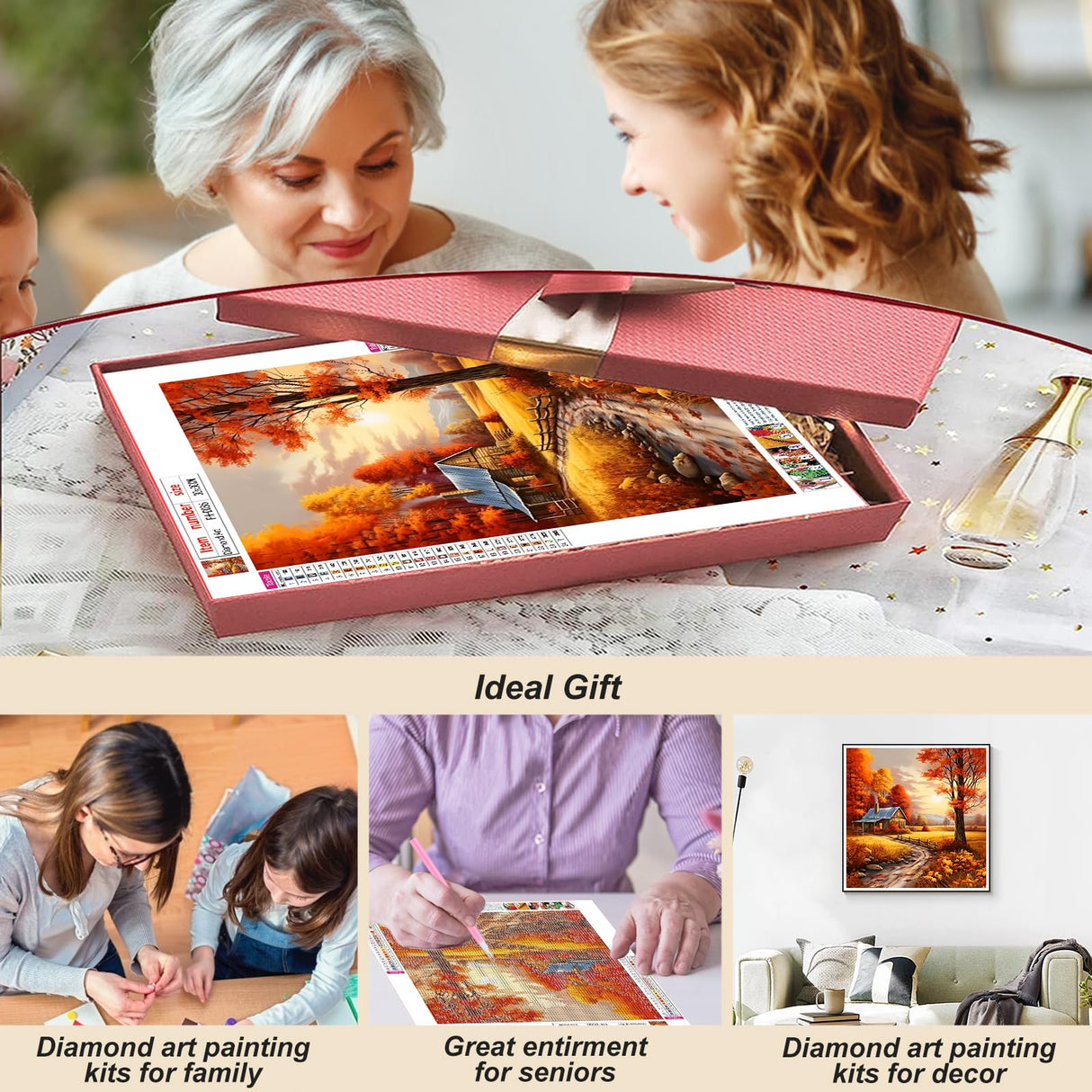 FHBUBPUP Autumn Landscape Diamond Painting Kits for Adults, Fall Diamond Art Kits for Beginners, 5D DIY Full Drill Round Gem Art, Paint with Diamond Beads Craft Home Wall Decor 12x12 inch FHBUBPUP