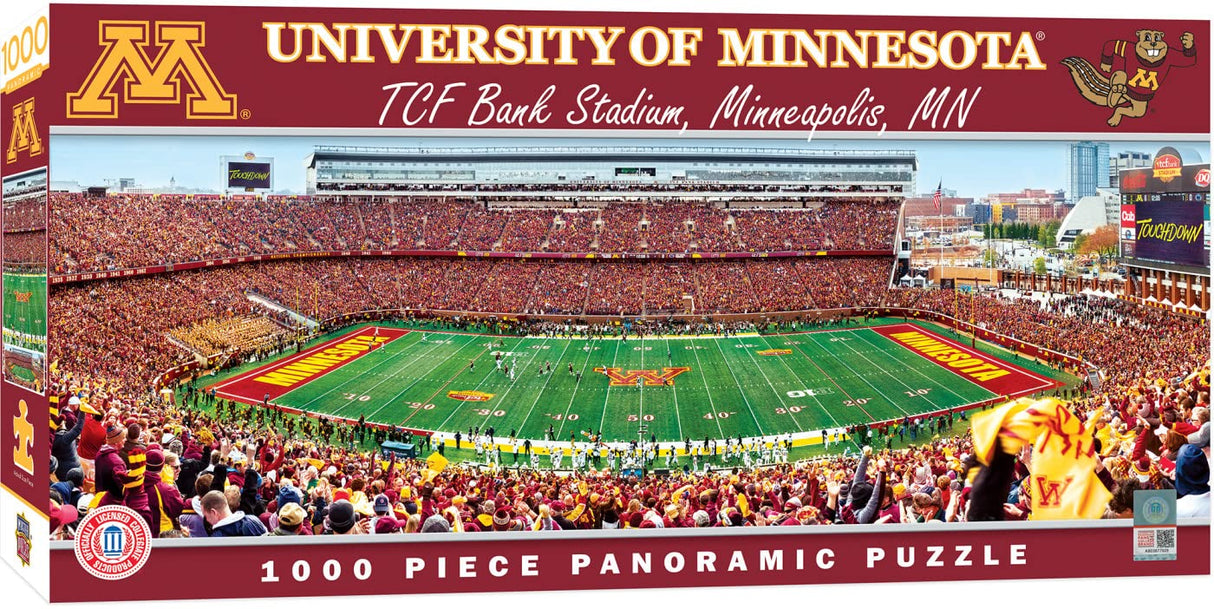 MasterPieces - 1000 Piece Jigsaw Puzzle, NCAA Minnesota Golden Gophers, Panoramic Football Stadium View, Fun for Adults and Family, 13" x39 Masterpieces
