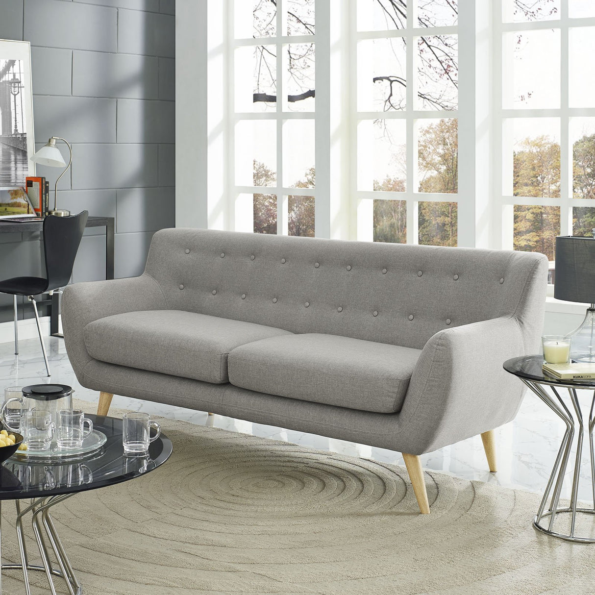 Modway Remark Mid-Century Modern Sofa With Upholstered Fabric In Light Gray Modway