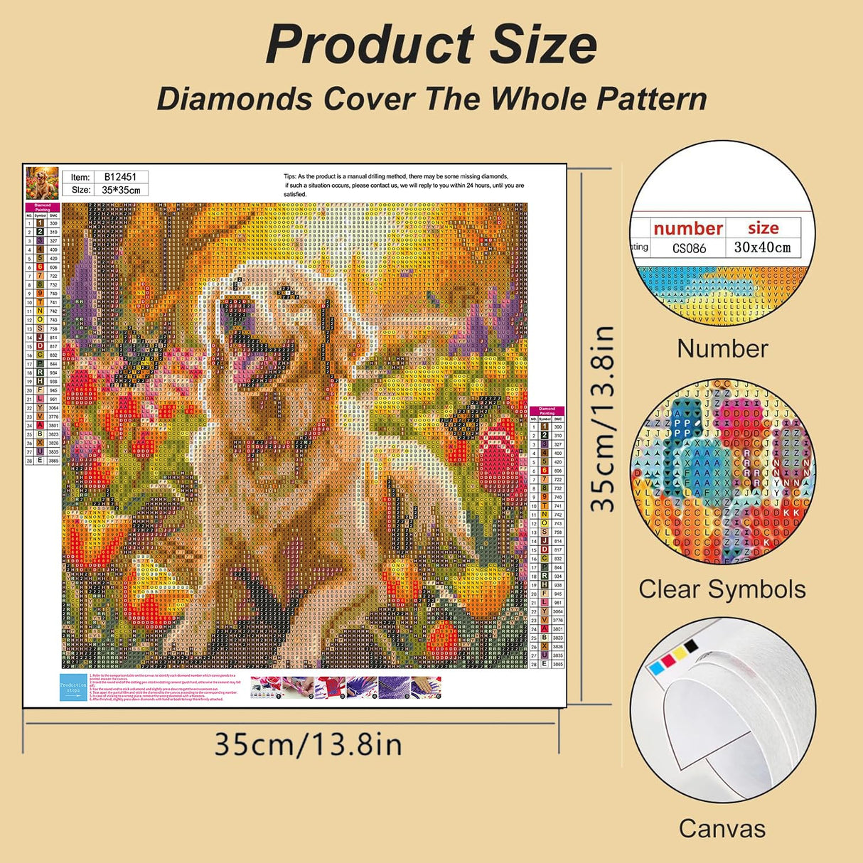 Lophomie Diamond Art Kits for Adults, 5D DIY Dog Diamond Painting Kits for Adults Beginners, Diamond Dots Kits Gem Arts Crafts for Home Wall Decor 14x14 Inch Lophomie