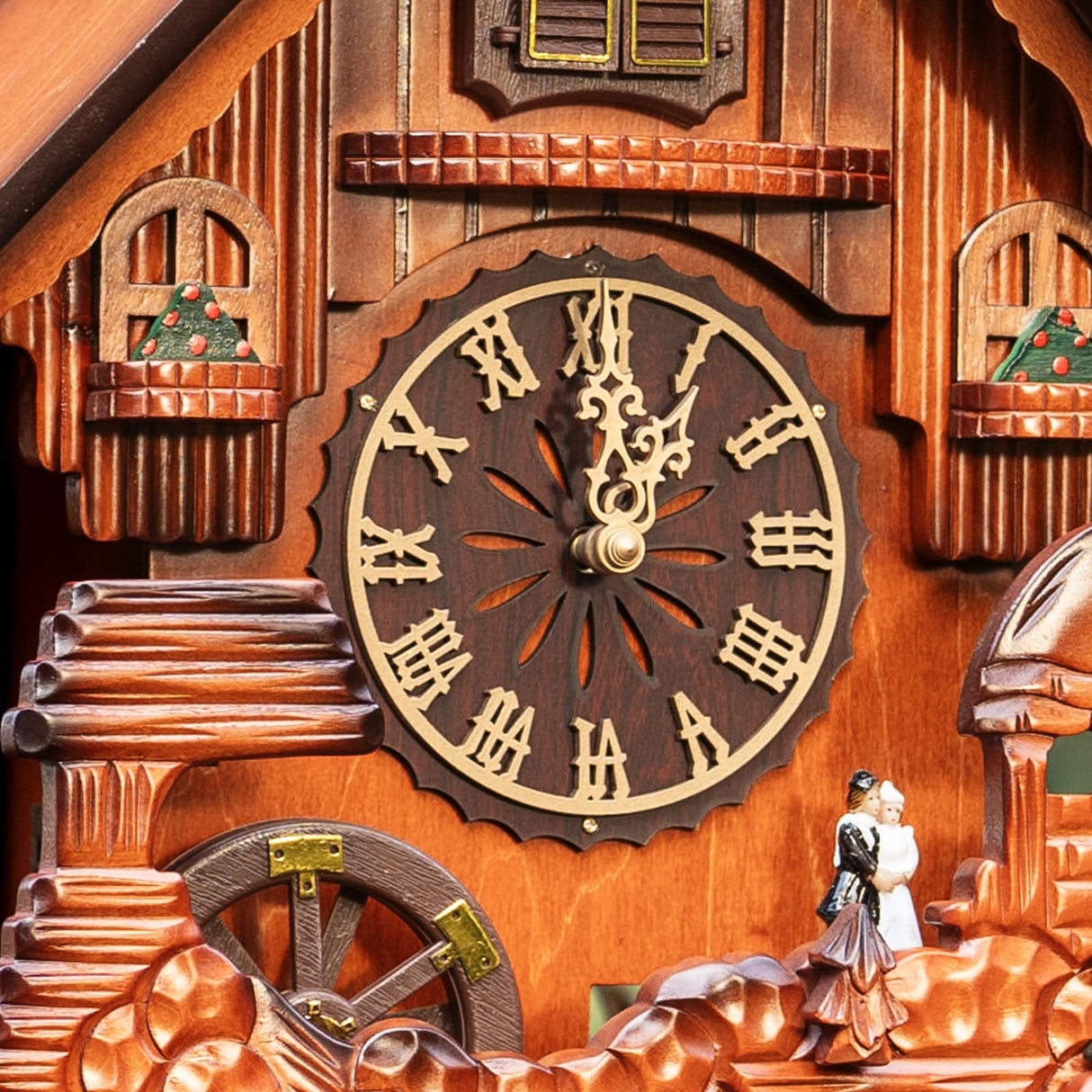 Ninefish Handcrafted Cuckoo Clock with Dancing Figures: A Wall-Mounted Cuckoo Clock for Your Home Decor to Add a Natural Countryside Touch and Perfectly Accent Your Living Space Ninefish
