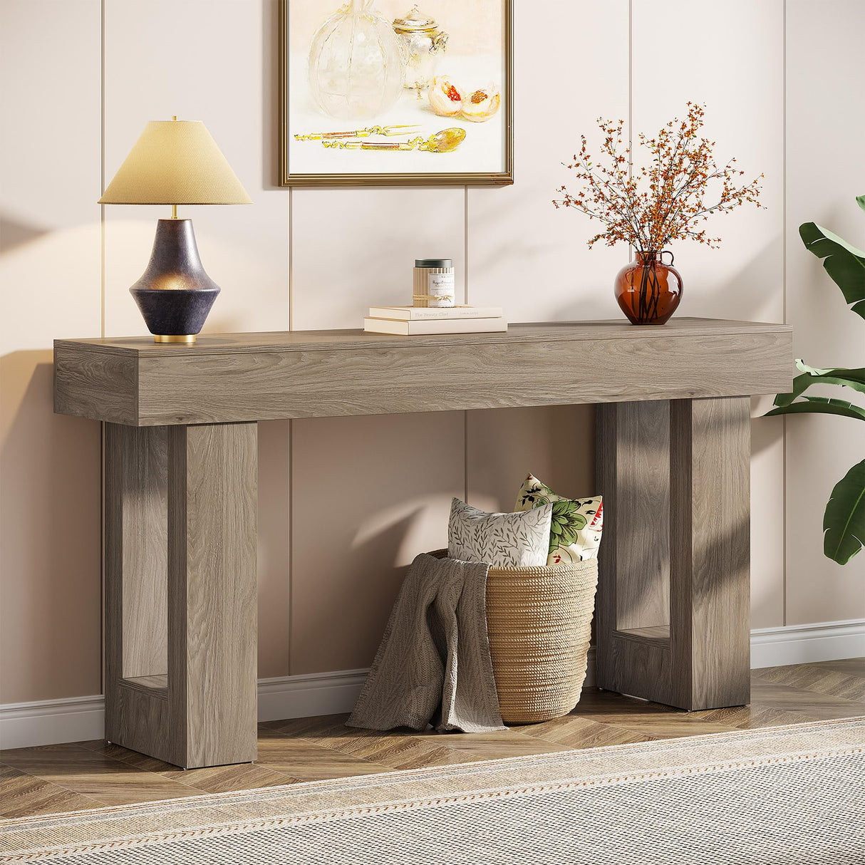 Tribesigns 63-Inch Long Console Table, Wooden Rectangular Sofa Table Behind The Couch, Farmhouse Entryway Table for Entrance, Hallway, Living Room (Grey) Tribesigns