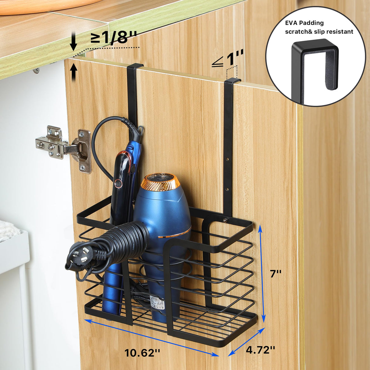 YIGII Hair Dryer Holder - Hair Tool Organizer 3-in-1 Blow Dryer Holder Adjustable Height, Bathroom Organizer Wall Mounted/Cabinet Door for Flat/Curling Irons, Hair Straighteners YIGII