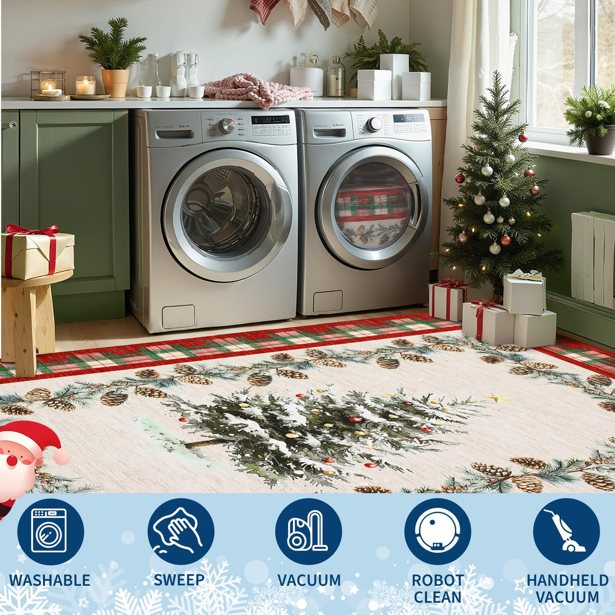 GarveeHome Red Checkered Christmas Rug 3x5 Washable Holiday Area Rugs for Living Room, Non-Slip Christmas Tree Rug for Bedroom Stain Resistant Low-Pile Carpet for Entryway Dining Room Nursery GarveeHome