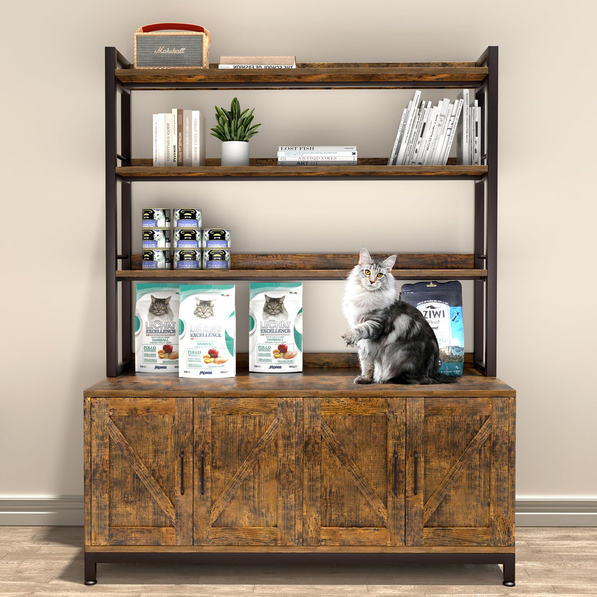 Herture Large Cat Litter Enclosure for 2 Cats - Hidden Litter Box Furniture with Shelf, Brown PG05MWN Herture