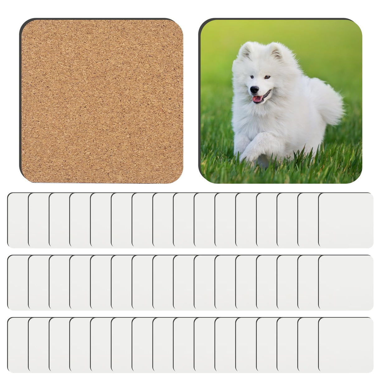 48 PCS Sublimation Coasters Blanks MDF Cork Back Heat Transfer Coasters Wood Hardboard Coasters Blank Sublimation Square Crafts Coaster Blanks Bulk for DIY Craft, 3.93x3.93 inch Guiqulai