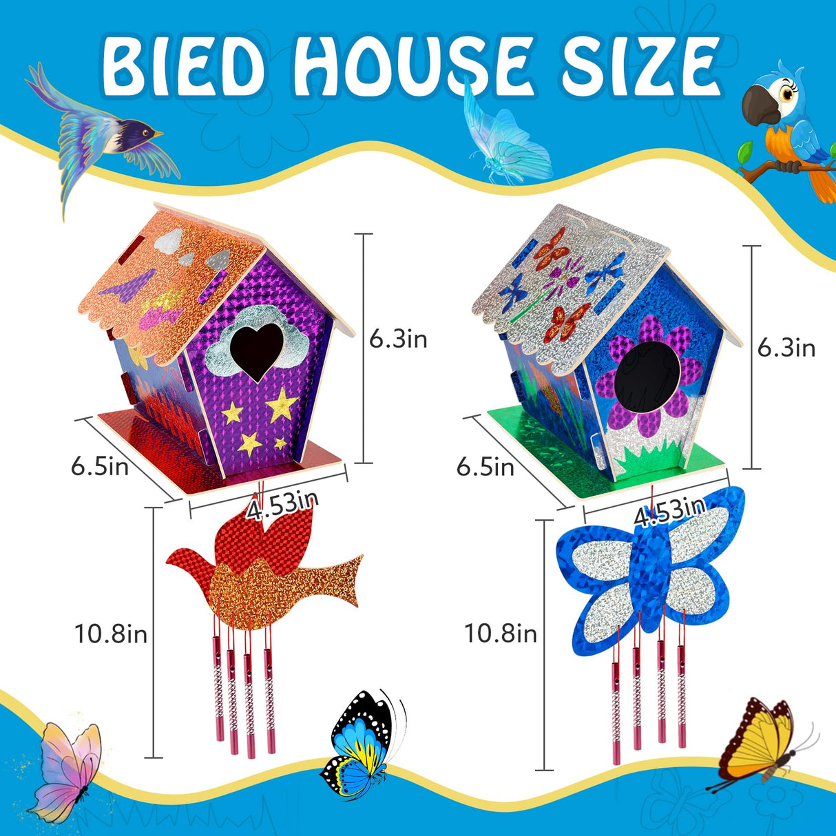 Kids Crafts for Ages 6-14, 2 Pack Montessori Bird House/Foil/Wind Chime/Stickers, Genius Designer DIY Birdhouse Wooden Art Set, Idea Birthday for Girl Boy Children 6 7 8 9 10 Year Old Jamboa