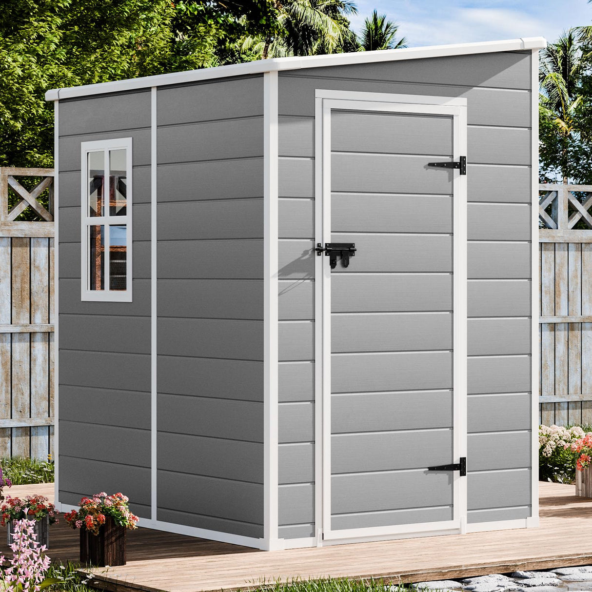 Outdoor Resin Storage Shed 5x4 FT Sheds Kit with Floor Window Lockable Door Included, Waterproof Outside Plastic Sheds for Backyard Garden Patio Lawn Tools WELYAS