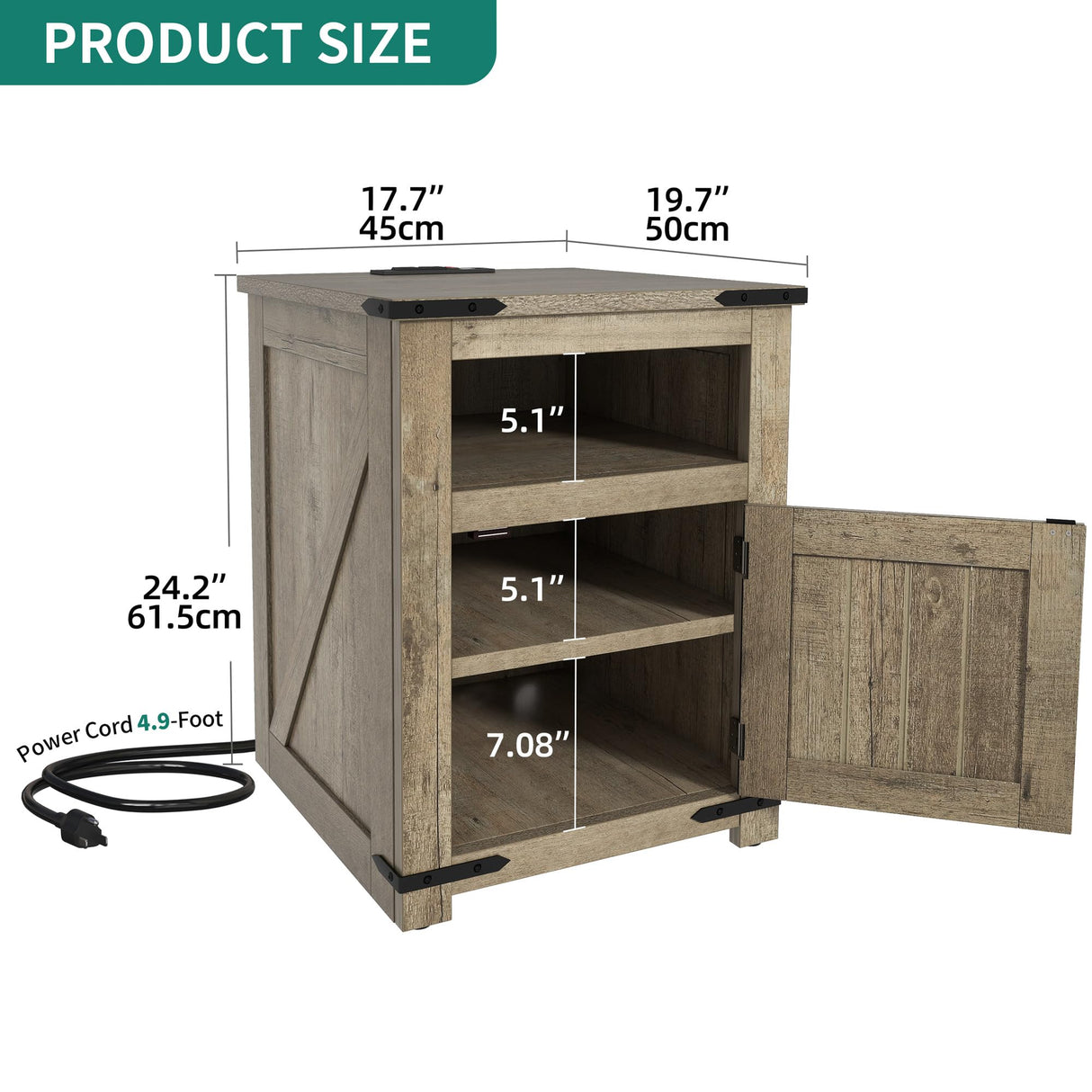 YITAHOME Farmhouse End Table with Charging Station, Nightstand Side Table Coffee Table with LED Lights Adjustable Shelf, End Table with Storage for Living Room, Bedroom, Old Oak YITAHOME