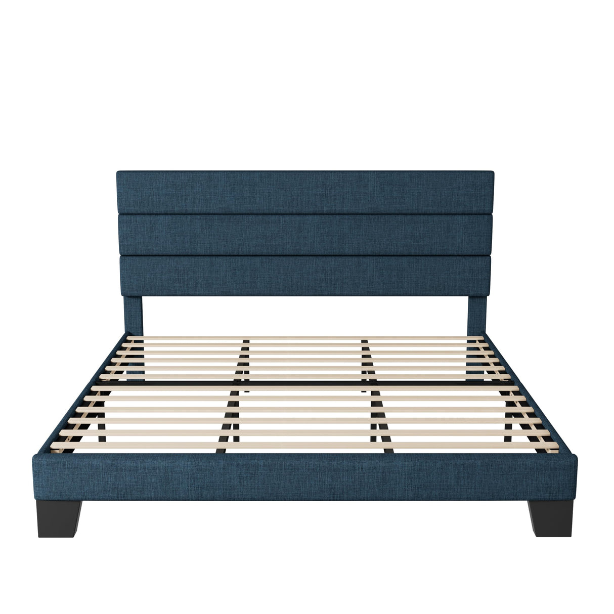 Allewie King Size Platform Bed Frame with Fabric Upholstered Headboard and Wooden Slats Support, Fully Upholstered Mattress Foundation/No Box Spring Needed/Easy Assembly, Navy Blue Allewie