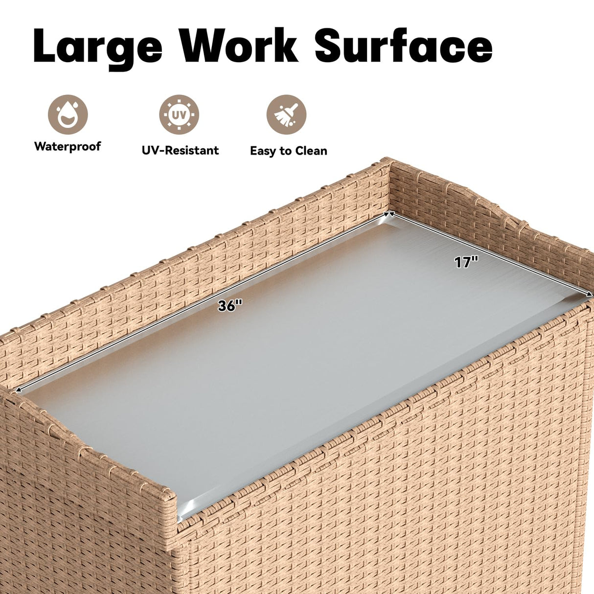 Rattan Outdoor Storage Cabinet, Large Space Potting Bench with Waterproof Metal, Plate Garden Table for Outdoor Storage and Gardening JFHID