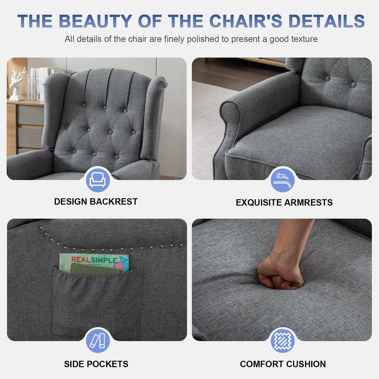 SAMERY Wingback Recliner Chair with Massage and Heat, Push Back Recliner Accent Chair, Modern Tufted Reclining Lounge Single Small Recliner Chair Set of 2 for Small Spaces, Living Room, Office SAMERY