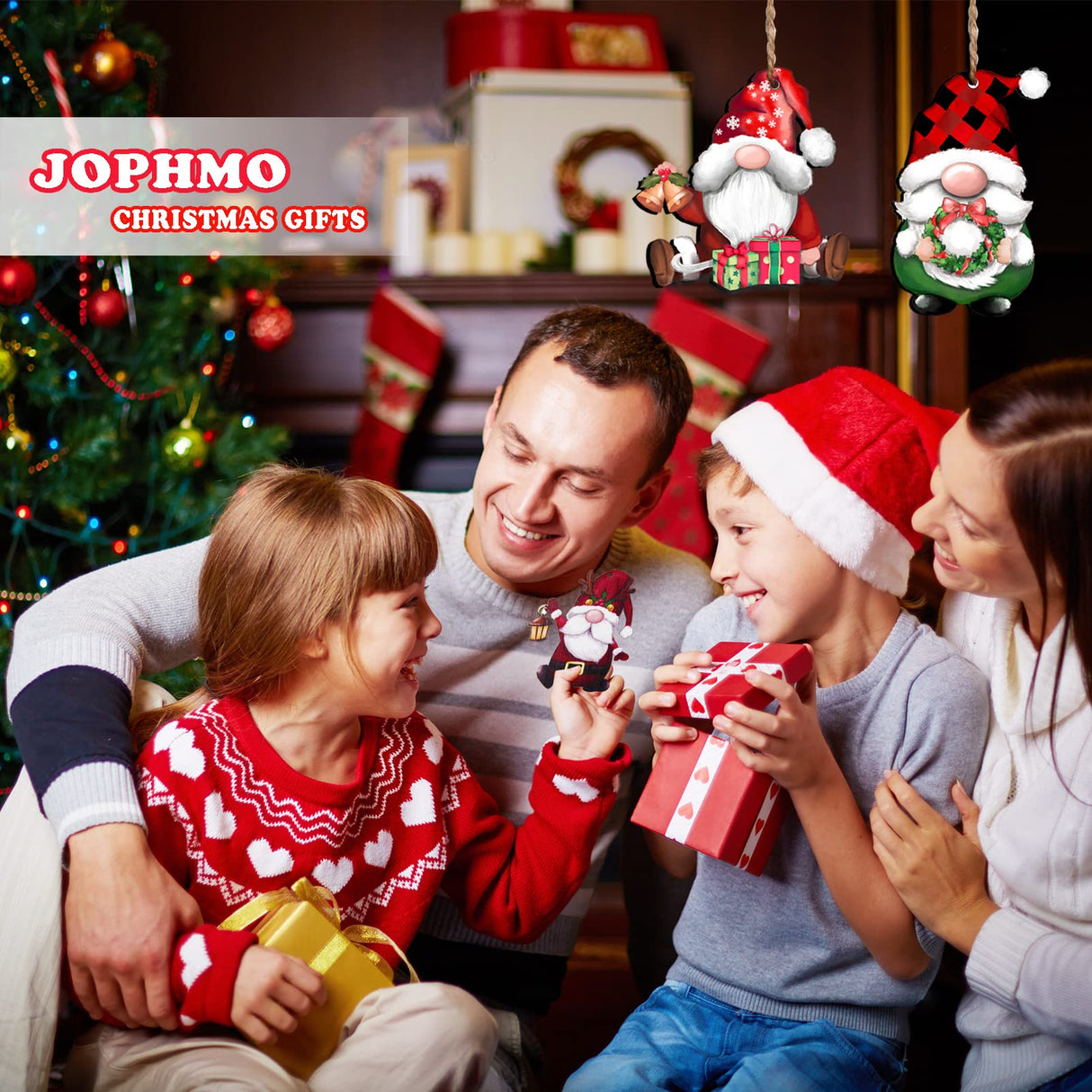 JOPHMO 24 Pieces Christmas Gnome Wooden Hanging Ornaments, Wood Hanging Decor for Christmas Tree Decoration Gnome Santa Doll Wooden Hanging Craft Gnome Elf Party Supplies JOPHMO